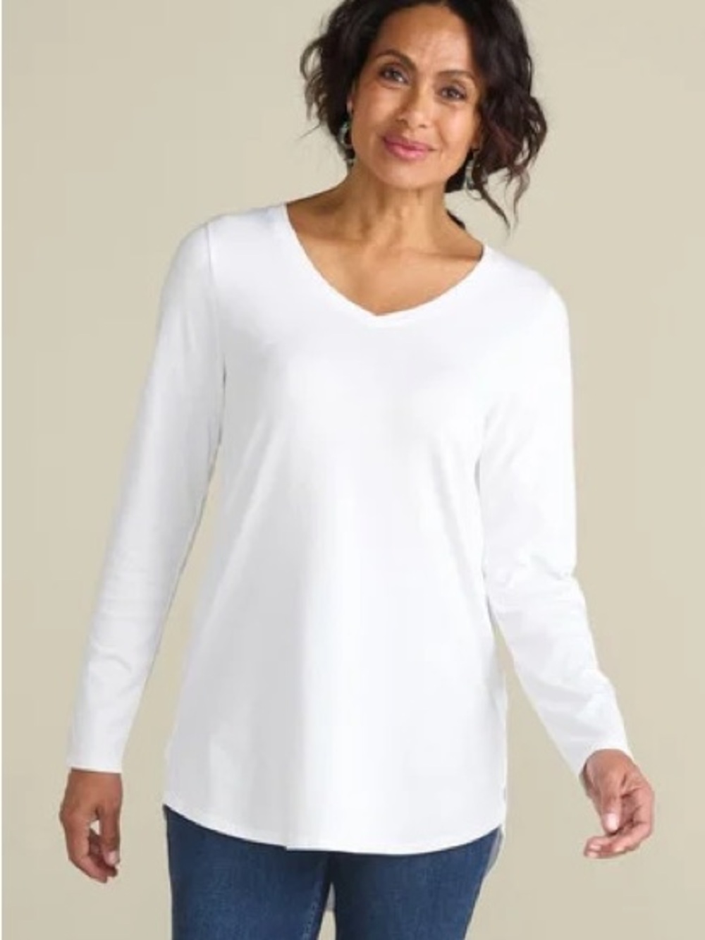 New Soft Surroundings White V Neck Long Sleeve Women’s Size Large